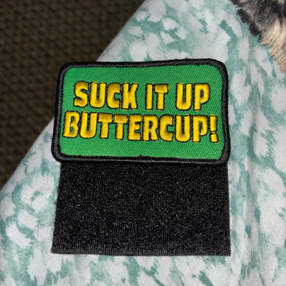 Green and Black 'Suck It Up Buttercup' Patch Free Shipping